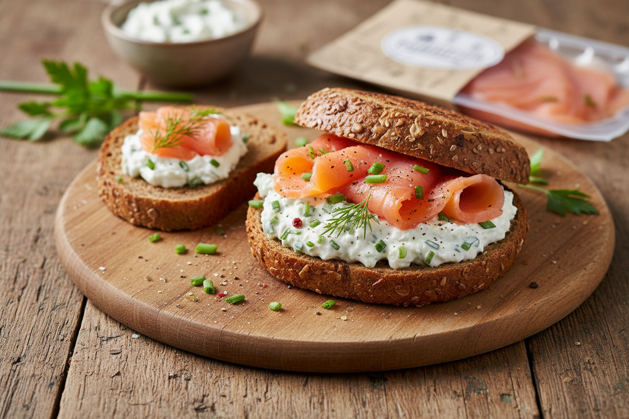 Vollkornbrötchen mit Kräuterquark und Lachs